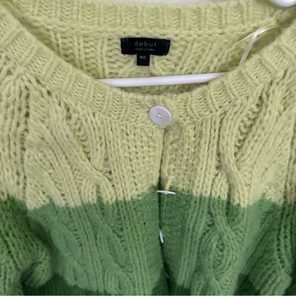 Green Striped Cable Knit Cardigan - Picture 2 of 2
